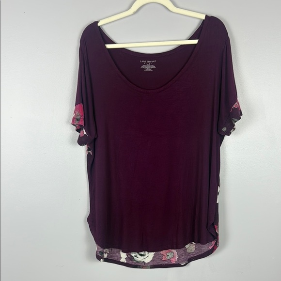 Lane Bryant Casual Purple Floral Back Detail Short Sleeve Top Size 14/16 - Picture 2 of 9